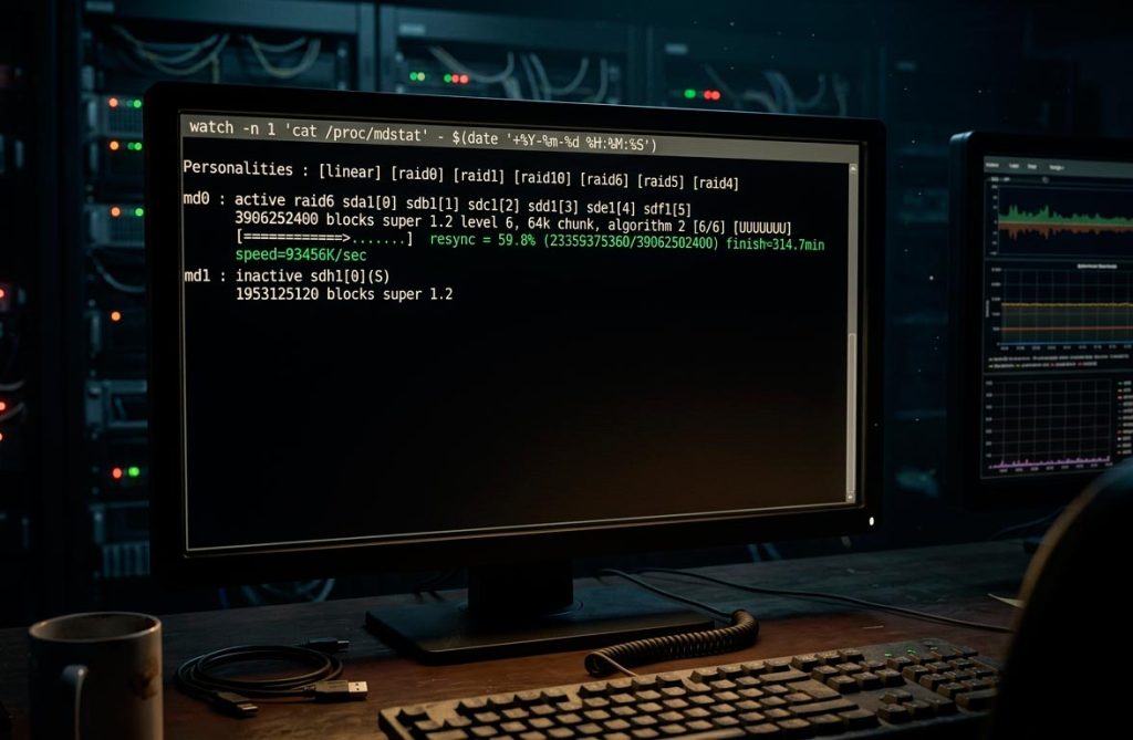 Синхронизация RAID-массива в терминале Linux